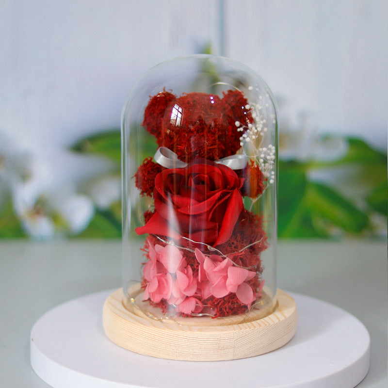 Immortal flower moss bear glass cover decoration Christmas Valentine's Day gift to love friends