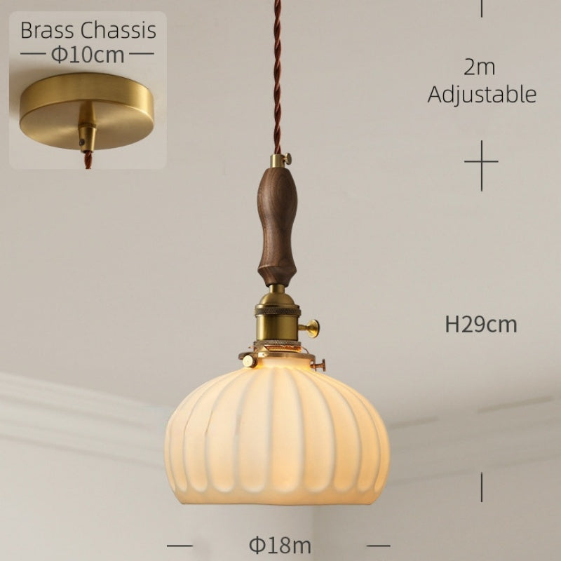 Retro Solid Wood Brass Ceramic Chandelier