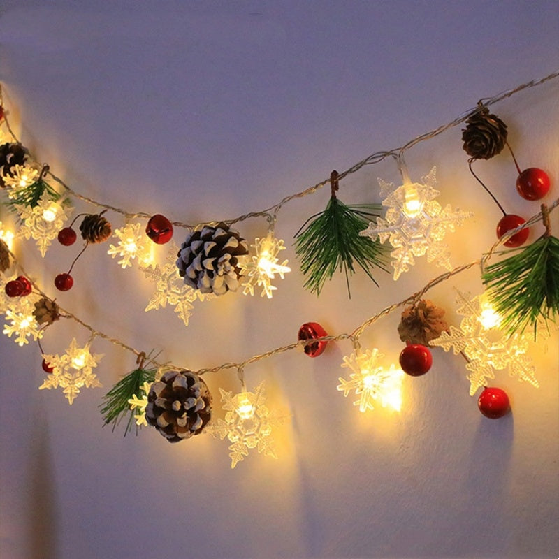 Snowflake Pine Cone Christmas Wreath Lamp String Bell Pine Needles Red Berry Doll Decorative Lamp