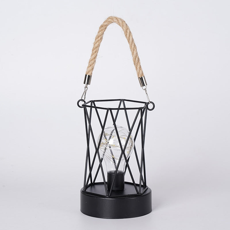 Creative Copper Wire Ironwork Hand-Held Hemp Rope Lantern Decorative Lamp
