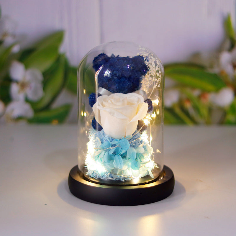 Immortal flower moss bear glass cover decoration Christmas Valentine's Day gift to love friends